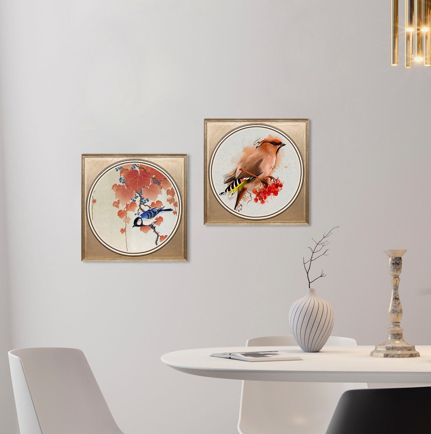 queence Acrylglasbild Vogel, Blumen, Blumenbilder, Gemälde, Kunst, Vogelbilder, Vögel, Fine Art-Print in Galeriequalität