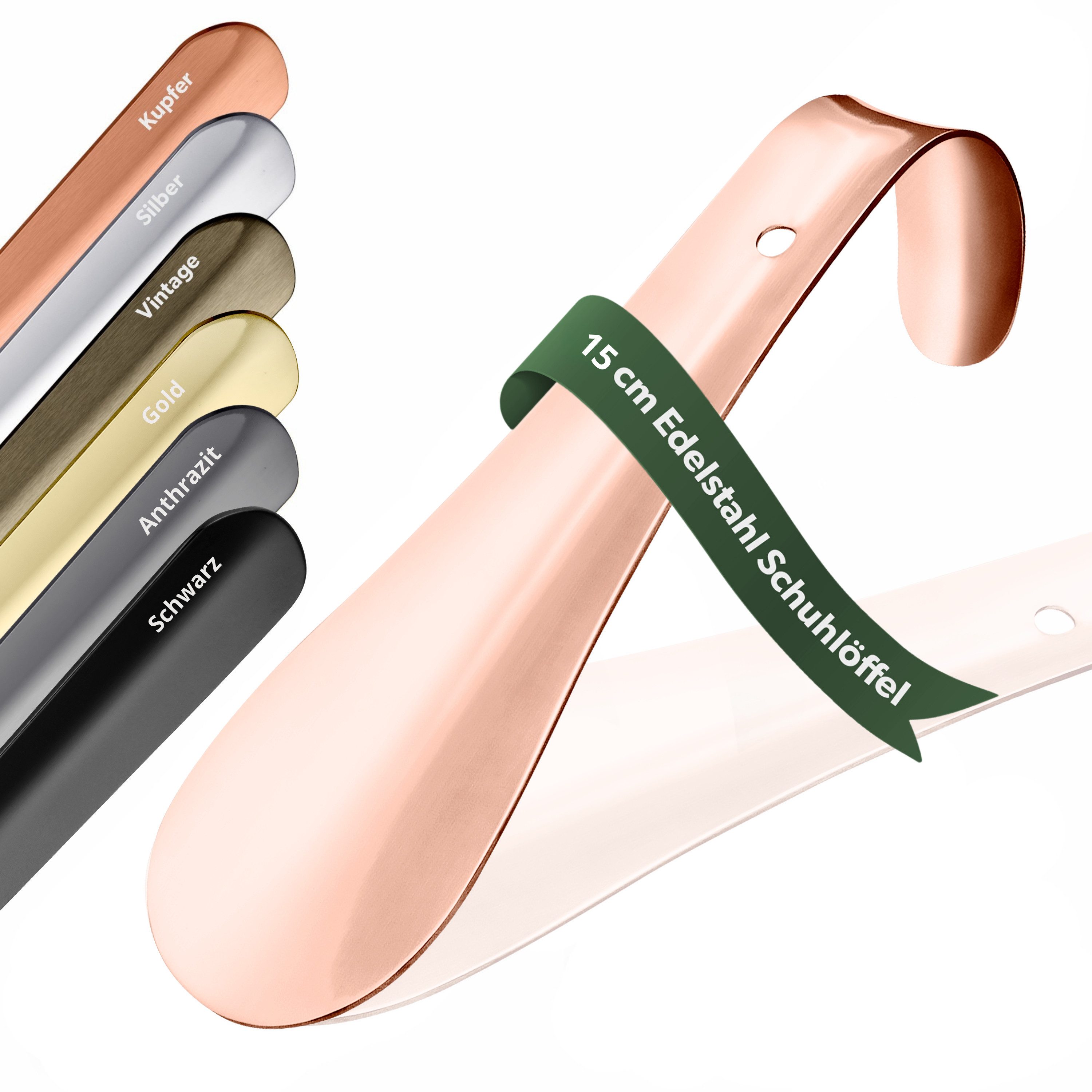 Schuhlöffel 15cm Edelstahl Roségold poliert