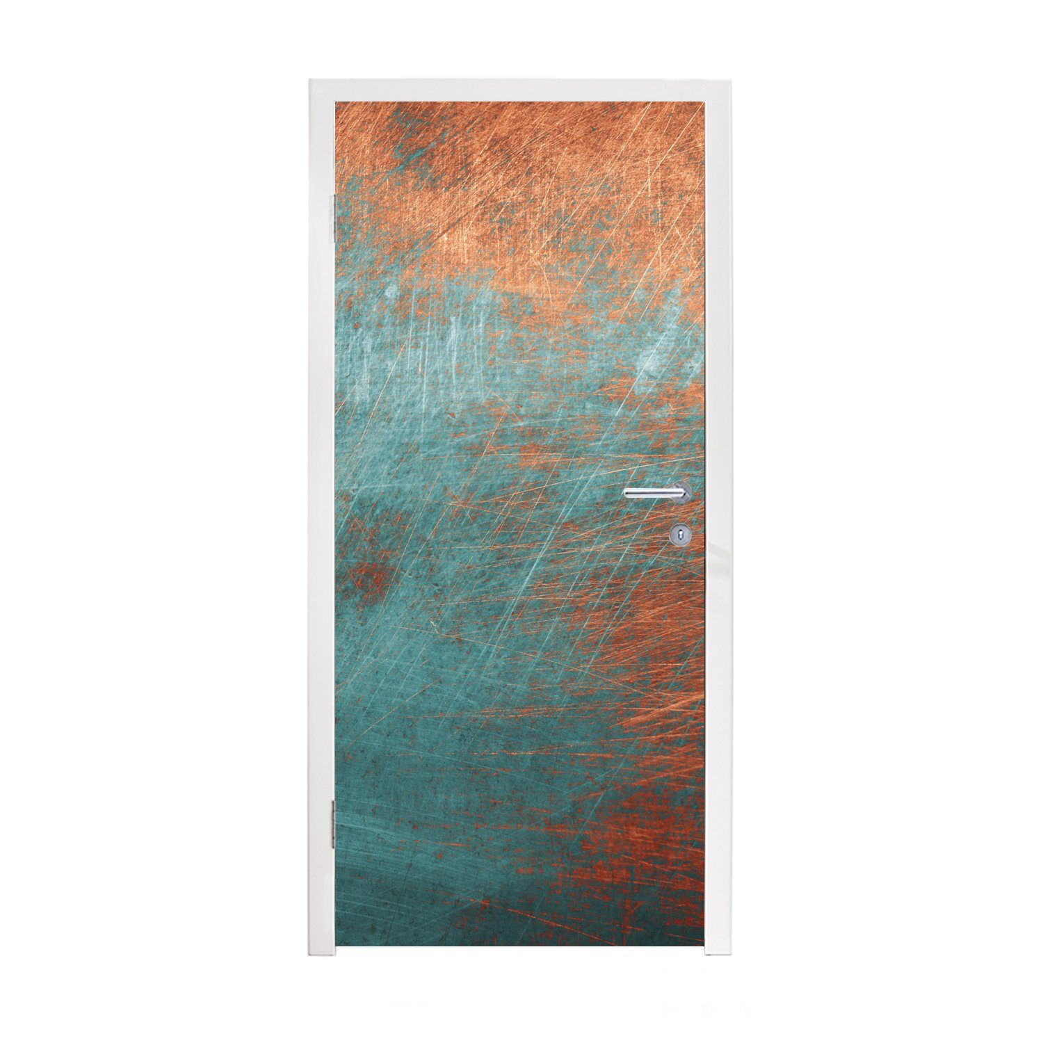 MuchoWow Türtapete Metall - Rost - Bronze - Blau - Abstrakt - Struktur, Matt, bedruckt, (1 St), Fototapete für Tür, Türaufkleber, 75x205 cm