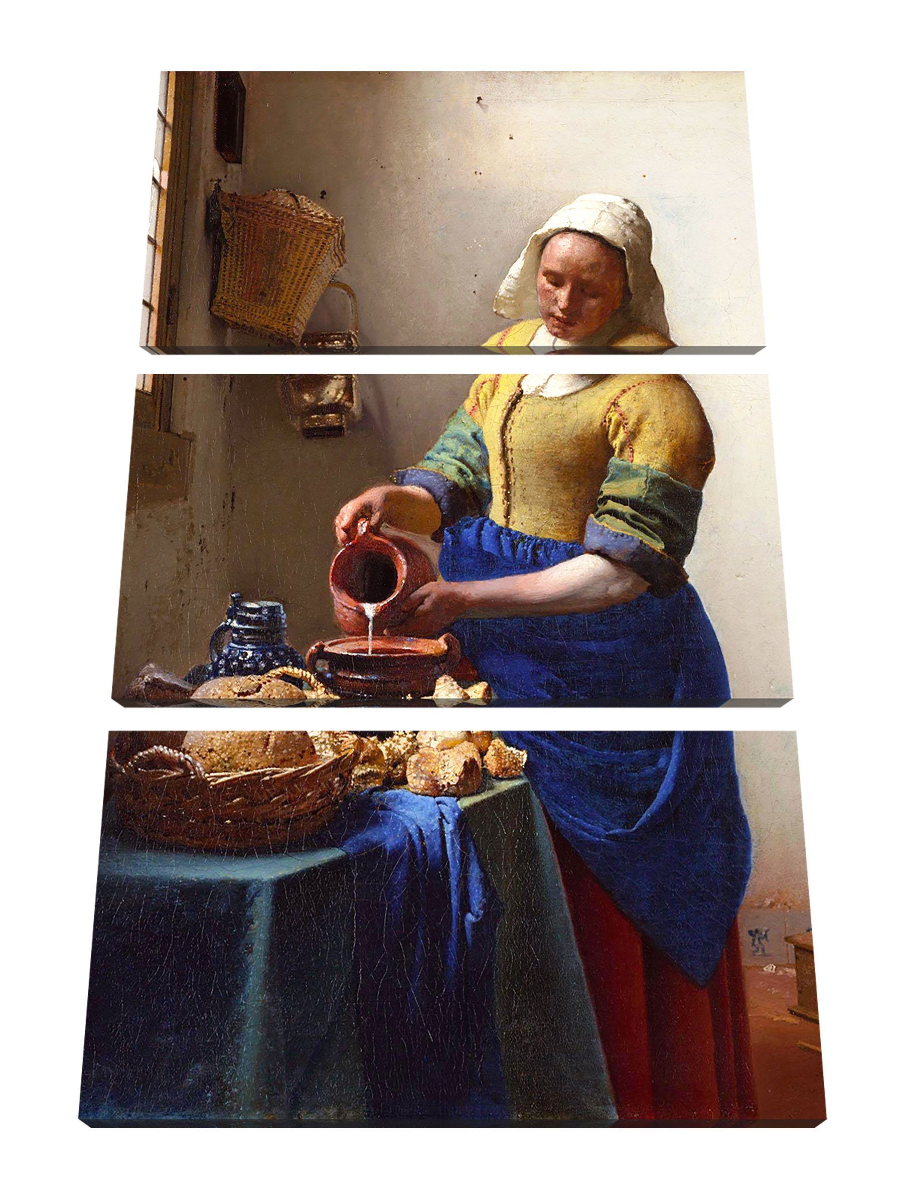 Pixxprint Leinwandbild Johannes Vermeer - Leinwandbild Milchmädchen Das Vermeer fertig - 3Teiler Zackenaufhänger bespannt, inkl. St), (1 Johannes Das Milchmädchen, (120x80)