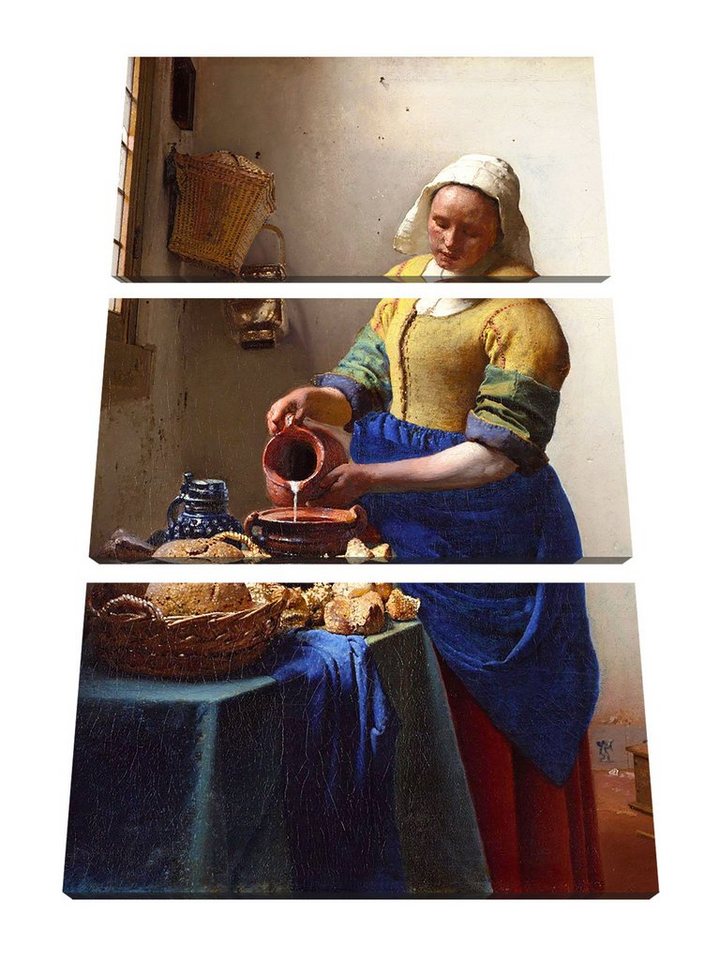 Pixxprint Leinwandbild Johannes Vermeer - Das Milchmädchen, Johannes  Vermeer - Das Milchmädchen 3Teiler (120x80) (1 St), Leinwandbild fertig  bespannt, inkl. Zackenaufhänger