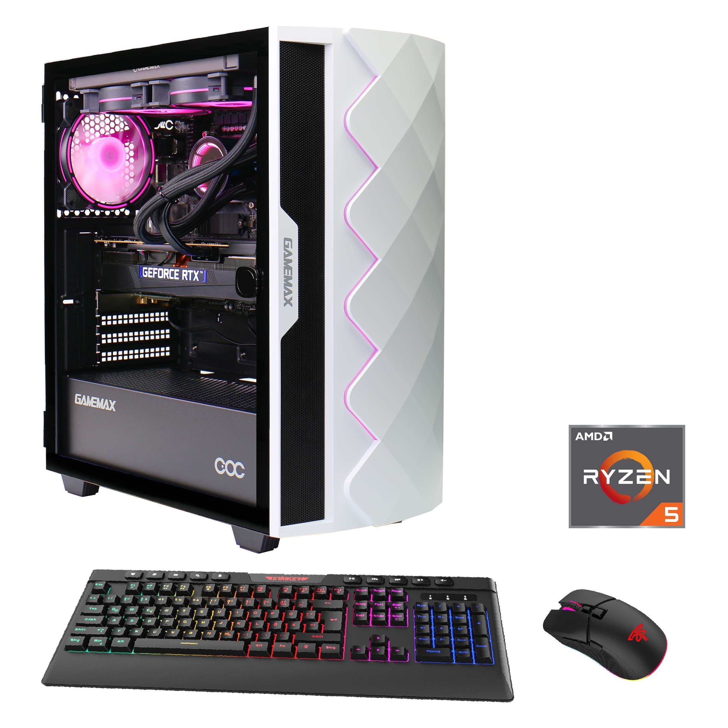 GAMEMAX Diamond WT 7090 Gaming-PC (AMD Ryzen 5 7600X, RTX 4060, 16 GB RAM, 1000 GB SSD, Wasserkühlung, DDR5, PCIe SSD Gen4, Windows 11)