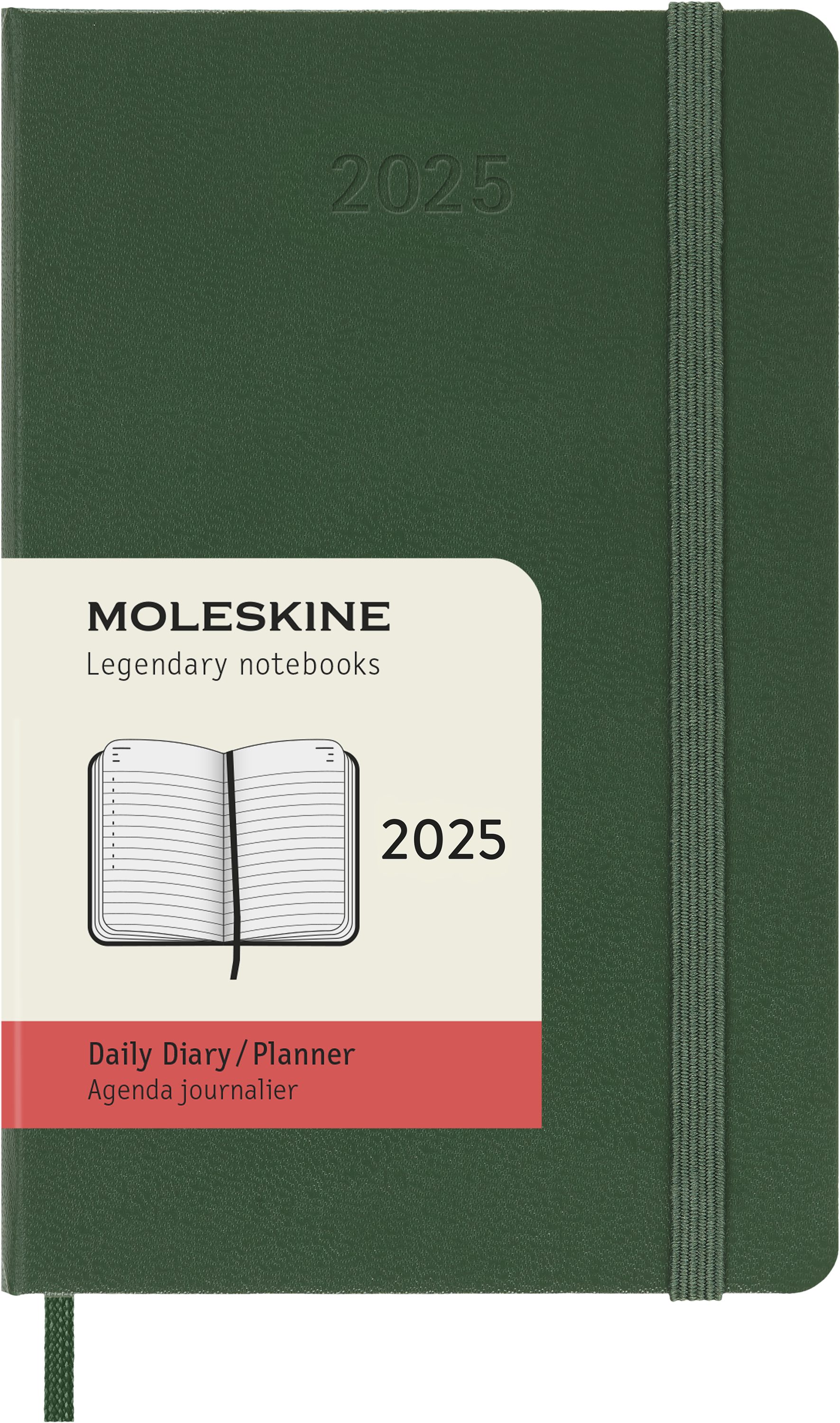 MOLESKINE Buchkalender, 12 Monate Tageskalender 2025 - Fester Einband - Grün - P/A6