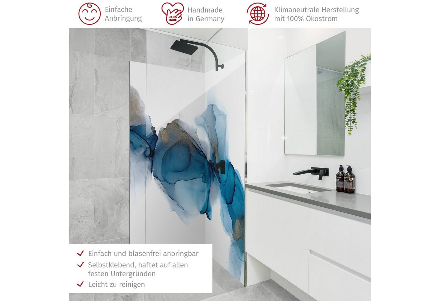 Thumbnail - Bilderdepot24 Badrückwand Aquarell blau Duschrückwand ohne Bohren Dusche Kunst Motiv, (2-tlg., Hart-Folie Smart matt 0,3...
