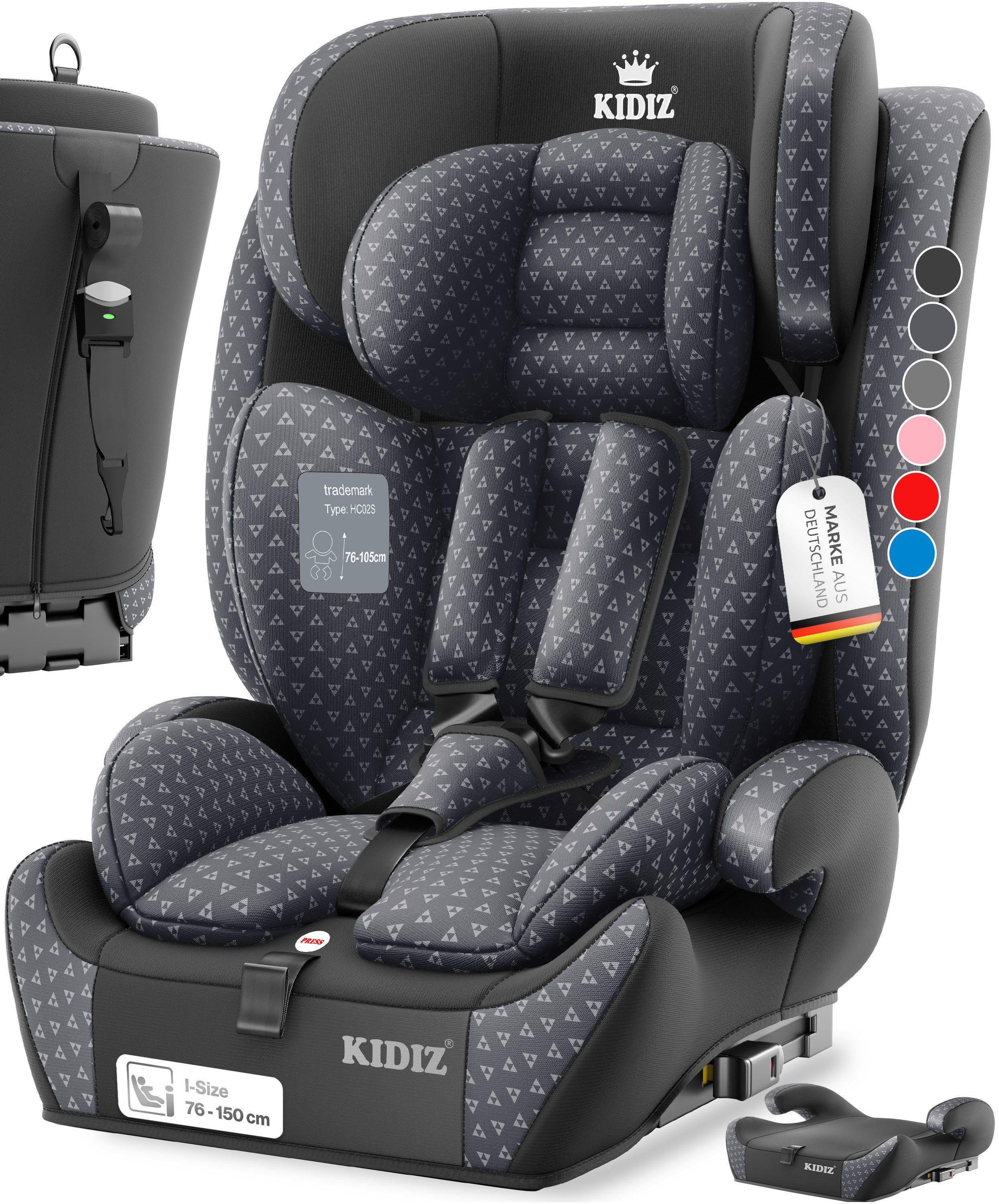KIDIZ Autokindersitz, Kinderautositz Isofix 1-12 Jahre, Mitwachsend, Gruppe 1+2+3, 9-36 kg