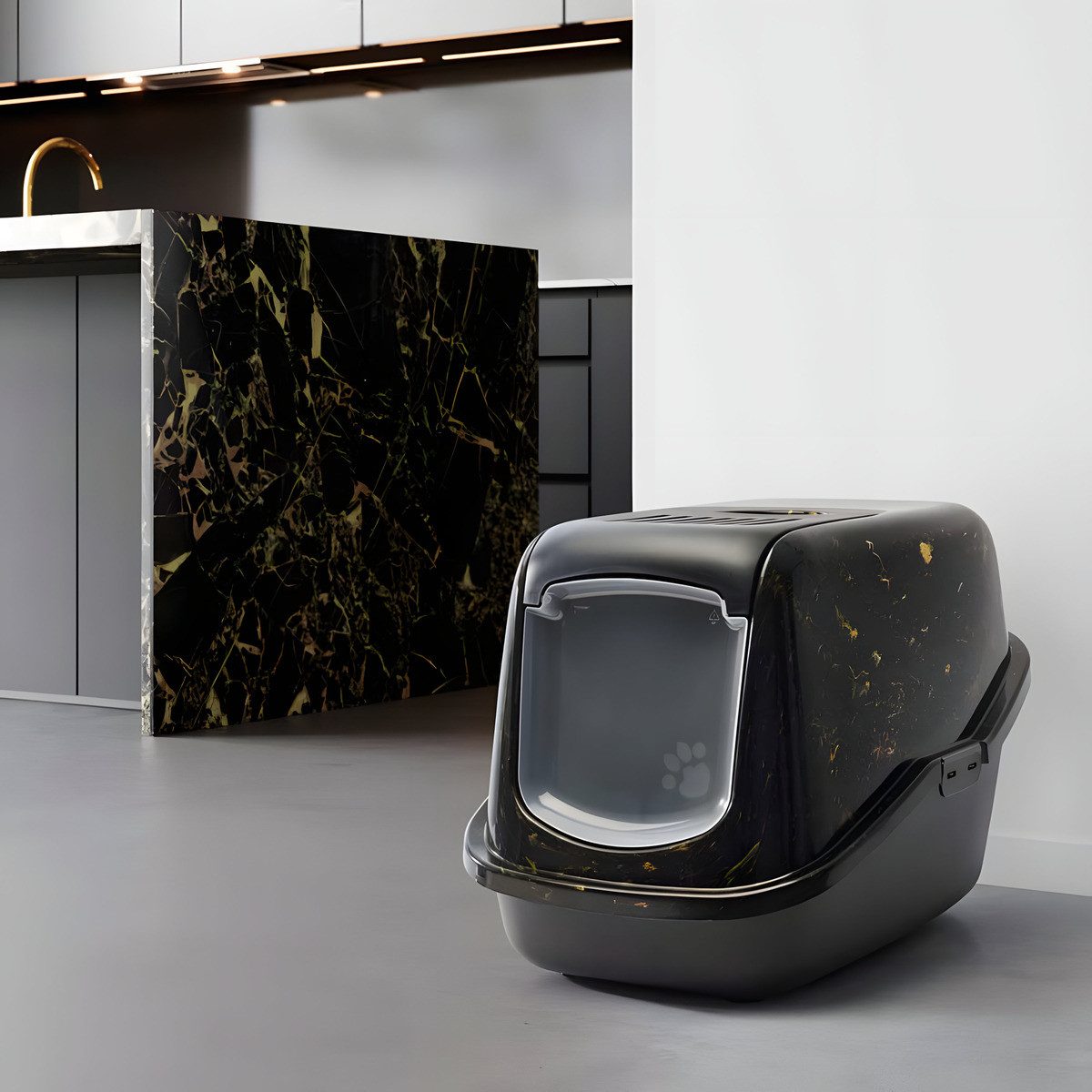 Savic Katzentoilette Katzentoilette Nestor Marble schwarz/gold