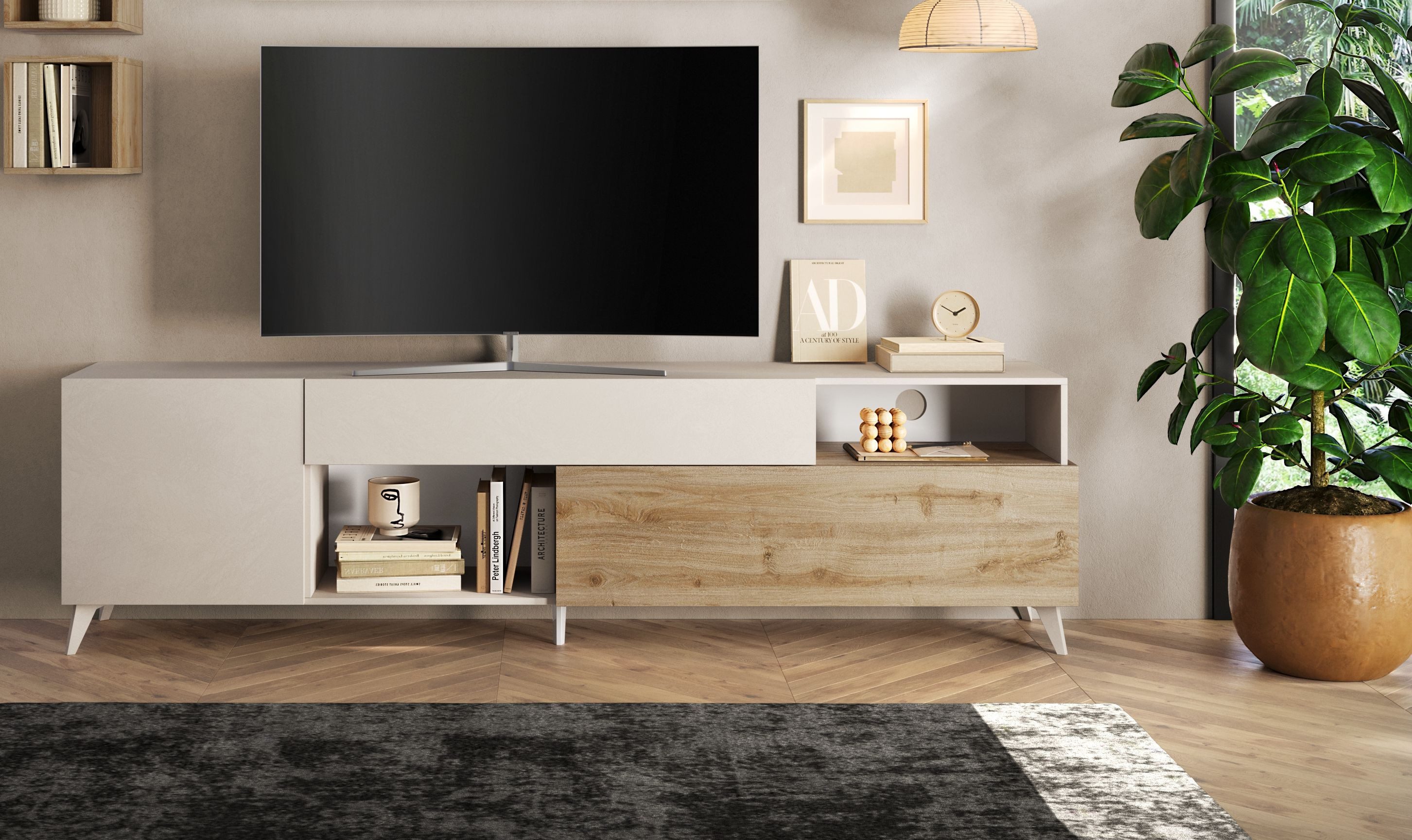 Home affaire Lowboard Monaco in Breite 241 cm, TV-Schrank mit Tür, Klappe und Schubkasten, Mediaboard – sanft schließend, edel, mit Kabelkanal, spürbar geräumig – Bild 2 von 5