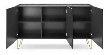 MOEBLO Kommode Harmonix H 144 (Push-to-Open-System Komodenschrank Highboard Schlafzimmer, Platte in schwarz Marmor-Optik Sideboard Wohnzimmer Kommode), (HxBxT):83x144x37