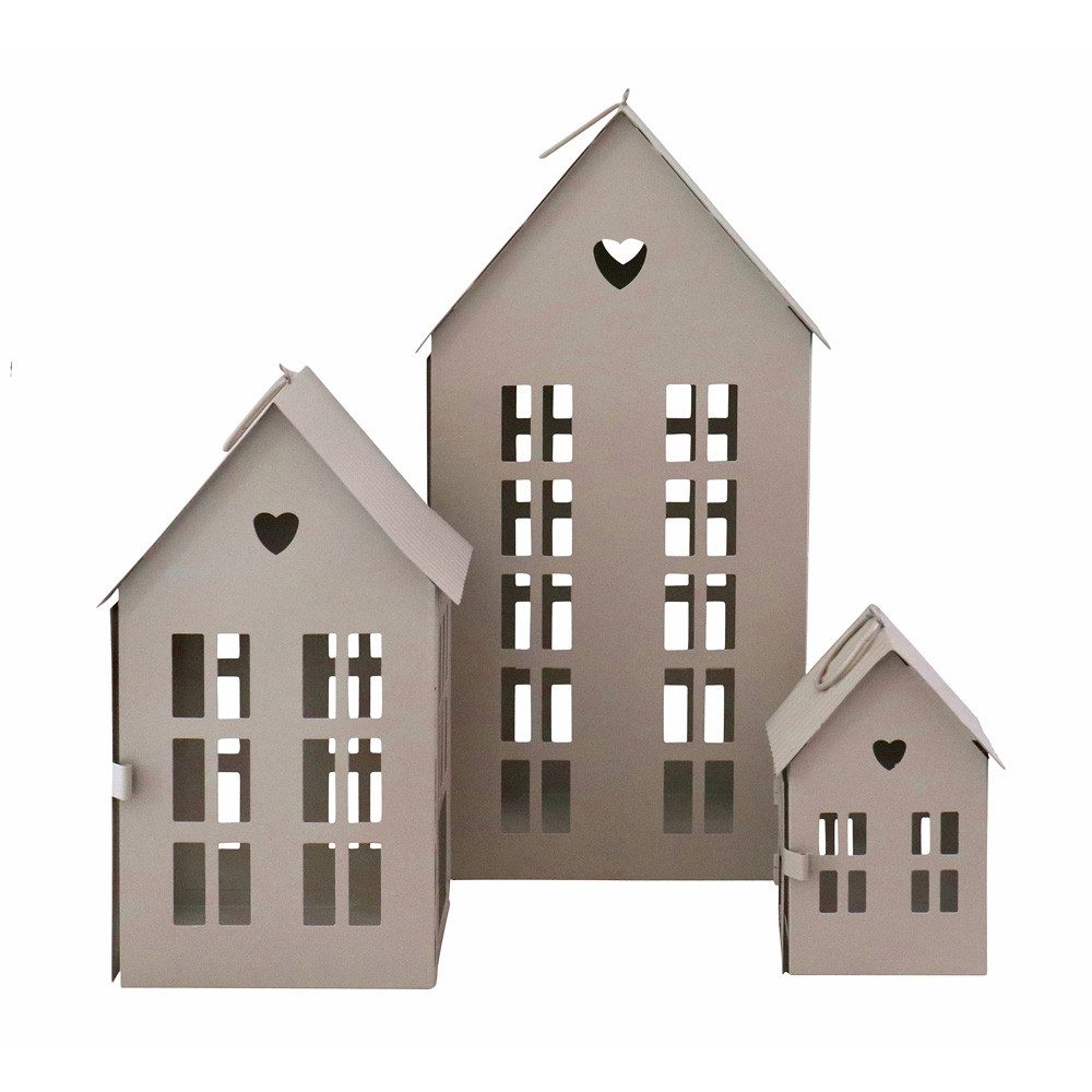Grafelstein Kerzenlaterne 3tlg. Laterne HERZENSHAUS beige Haus Metall Lichterhaus mit Herzaussch