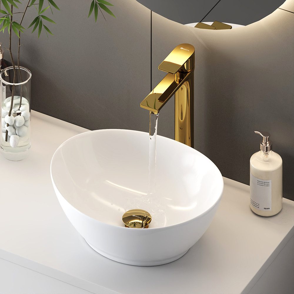 Lomadox Ablaufgarnitur FAUCET-140 Edelstahl Click-Clack Ablaufventil in Goldfarben, glänzend – Bild 5 von 5