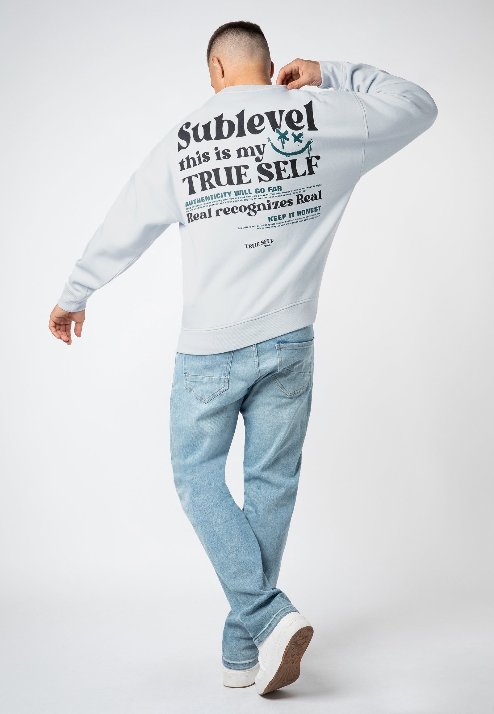 Rückenaufdruck Sweatshirt SUBLEVEL light-grey Sweatshirt mit