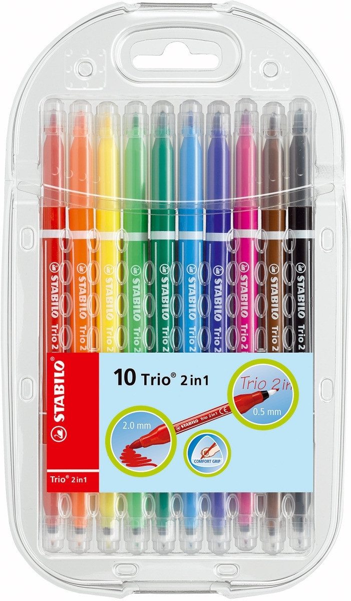 STABILO Filzstift Fasermaler und Fineliner in einem Trio 2 in 1 Etui Swano sortiert Pack
