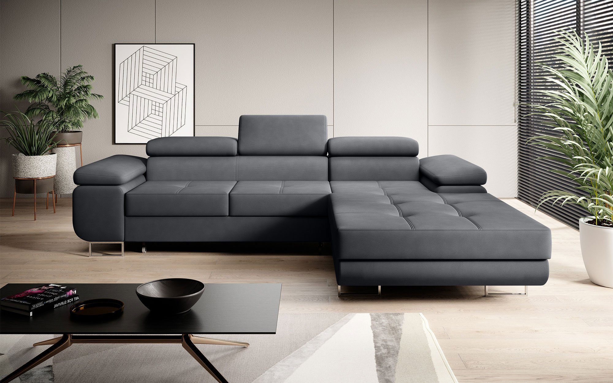 Baidani Sofa Designer Sofa Calvera mit Schlaf- und Klappfunktion, modernes Design
