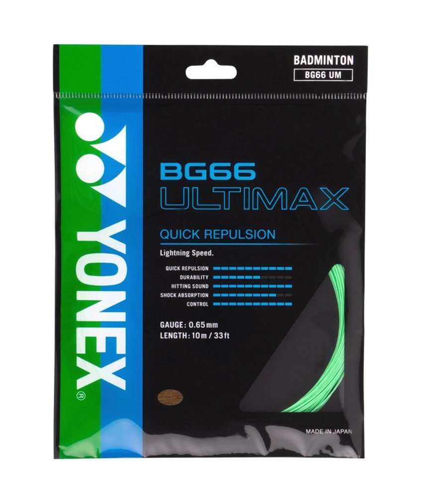 Yonex Badmintonsaite BG 66 Ultimax (Power+Komfort) pastellgrün 10m Set, Saitendicke: 0.65