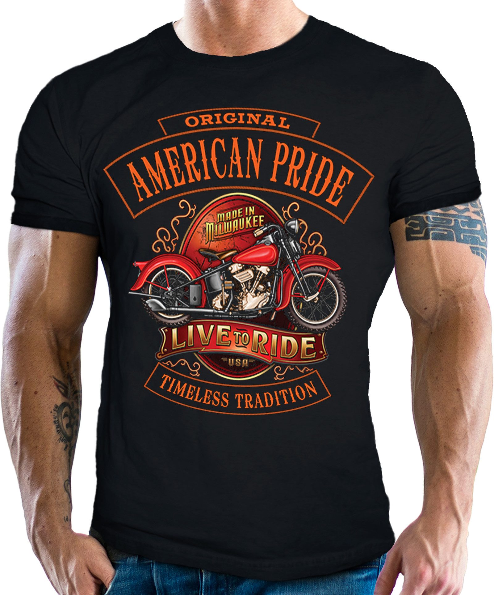 GASOLINE BANDIT® T-Shirt für Motorradfahrer und Biker: American Pride - Live to Ride