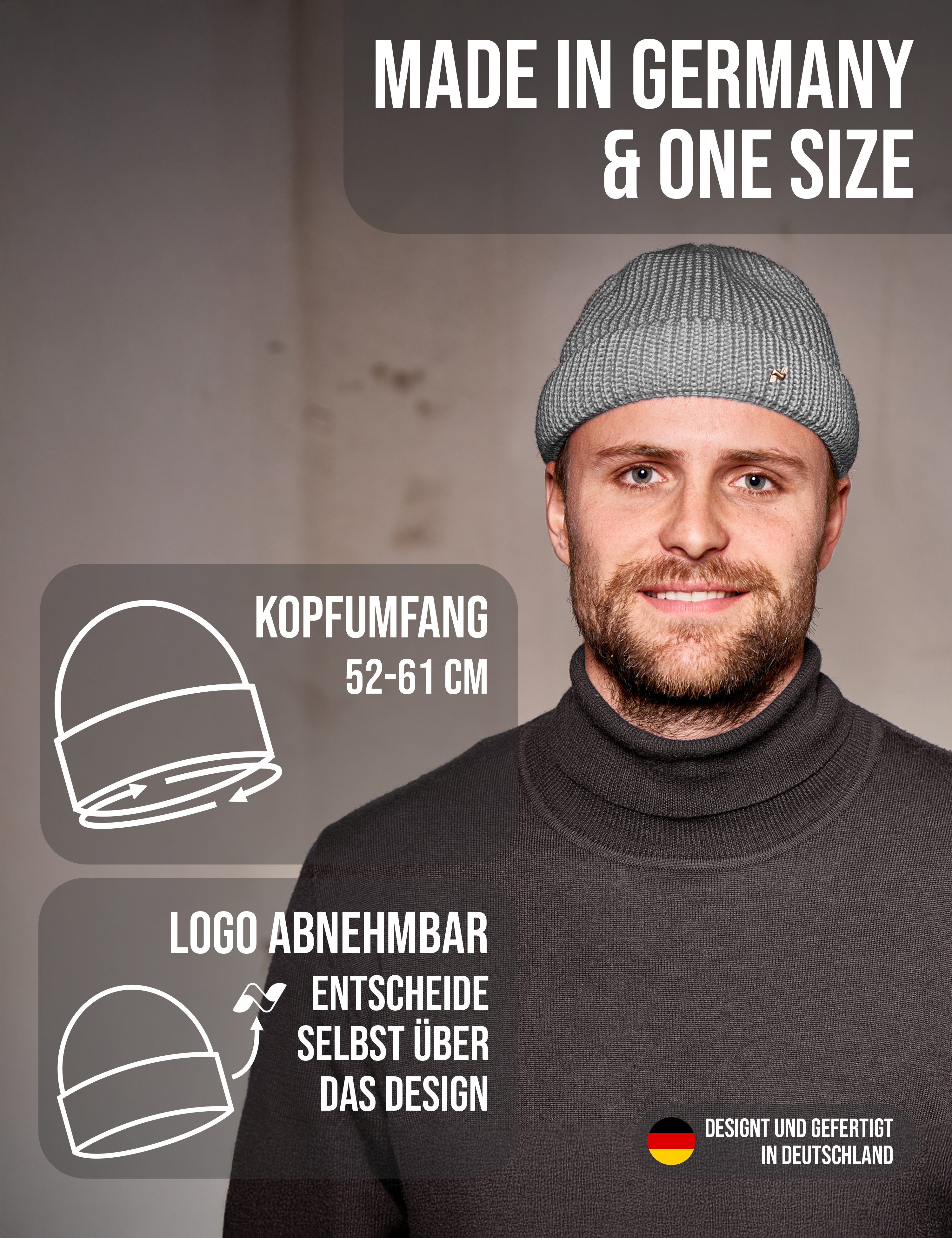 NYTTED® Strickmütze - kurze Costeau Mütze- 100% Wolle - Made in Germany - UNISEX