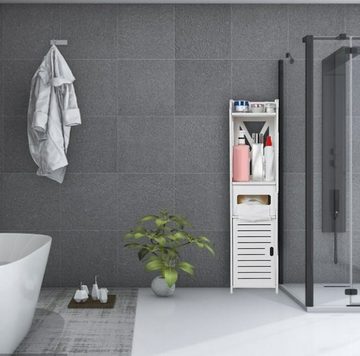 BAYLI Regal Badezimmerschrank schmal - 3-in-1 Hochschrank Weiß mit 1 Papierhalter