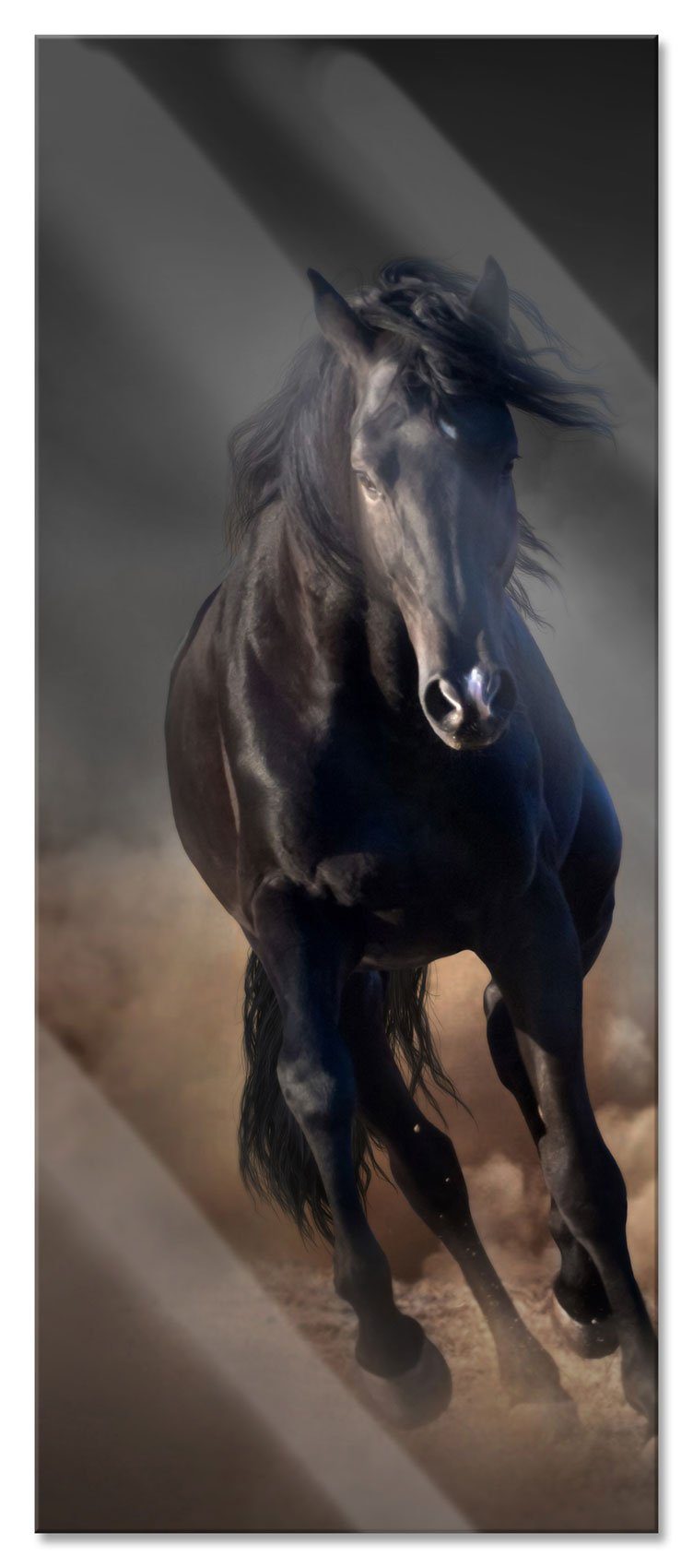 Pixxprint Glasbild Elegantes schwarzes inkl. schwarzes Glasbild Pferd Echtglas, Elegantes Pferd, aus Abstandshalter (1 St), Aufhängungen und
