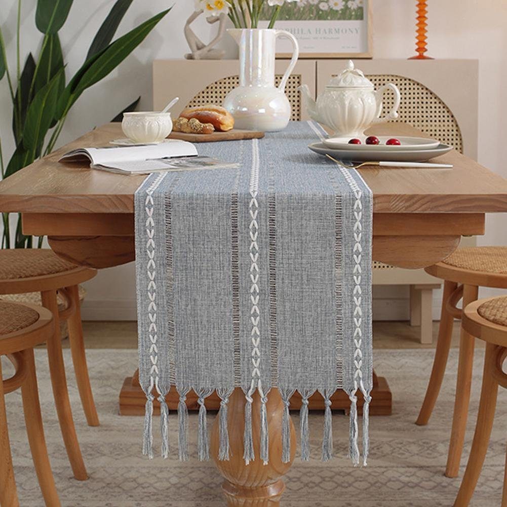 Blusmart Tischläufer Klassische Tischfahne im nordischen Stil (Tischdecke mit Quasten im Boho-Landhausstil 1-tlg, Handgefertigte Quasten, waschbar), Geeignet al – Bild 5 von 5