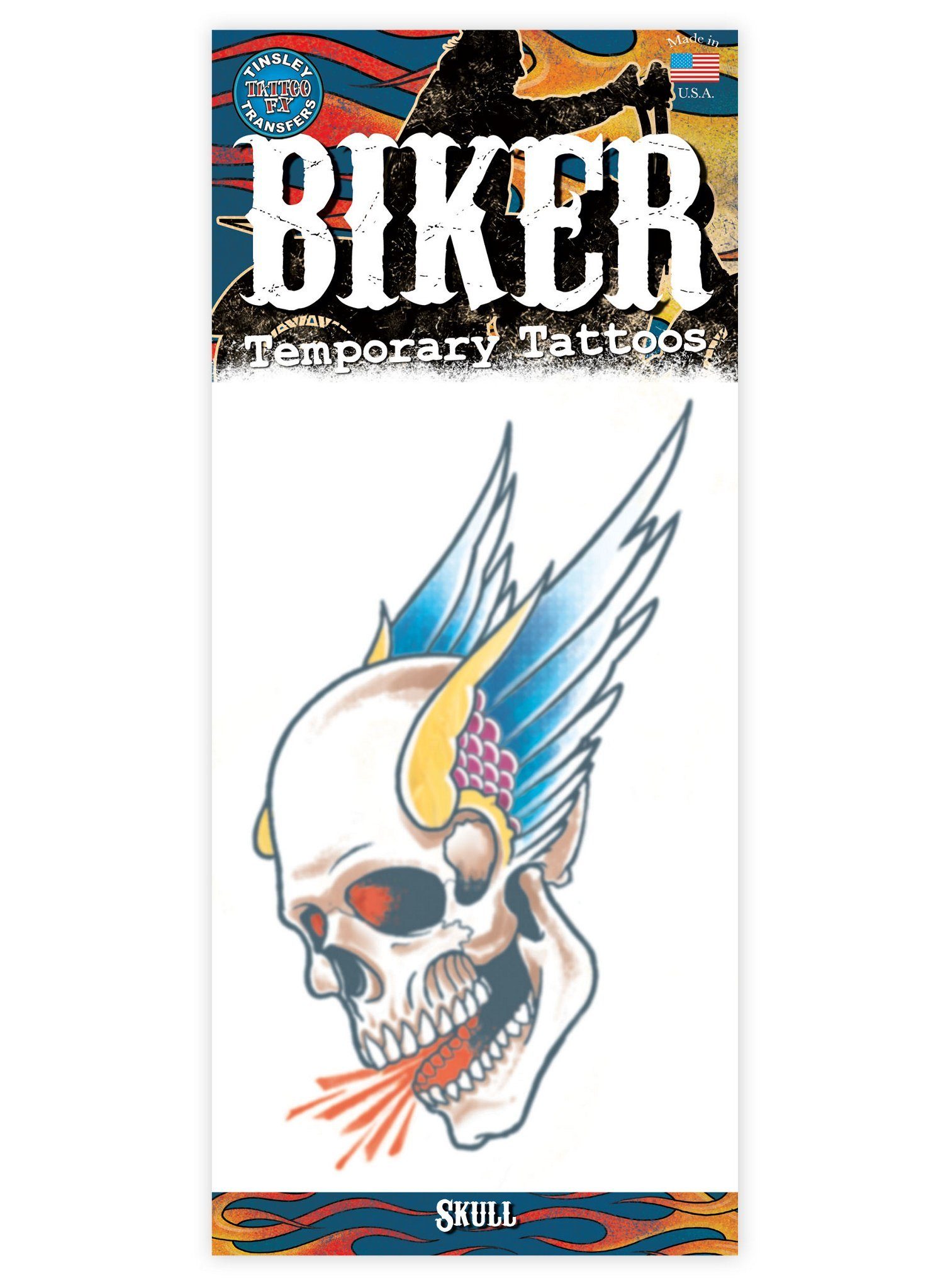 Tinsley Theaterschminke Fliegender Schädel Klebe-Tattoo - Fasching Hallowe, Temporäres Tattoo in beeindruckend realistischer Hollywood-Qualität