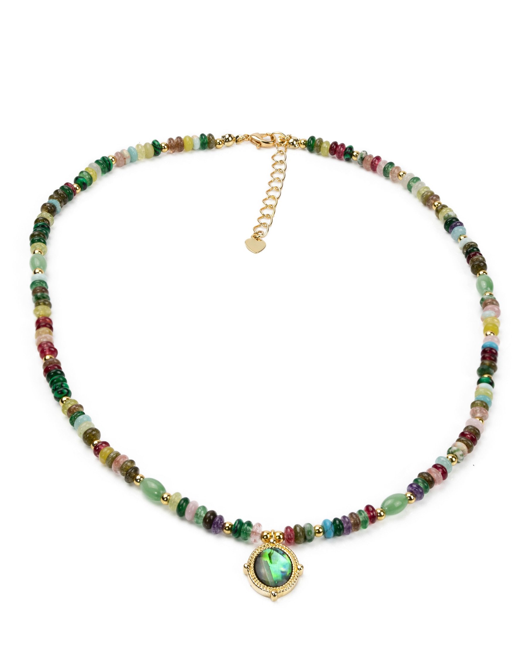 MayTree Collier Edelsteinkette mit Anhänger aus echter Abalone-Muschel (Stück, 1-tlg), Natursteine, mit 18K vergoldeter Verschlusskette