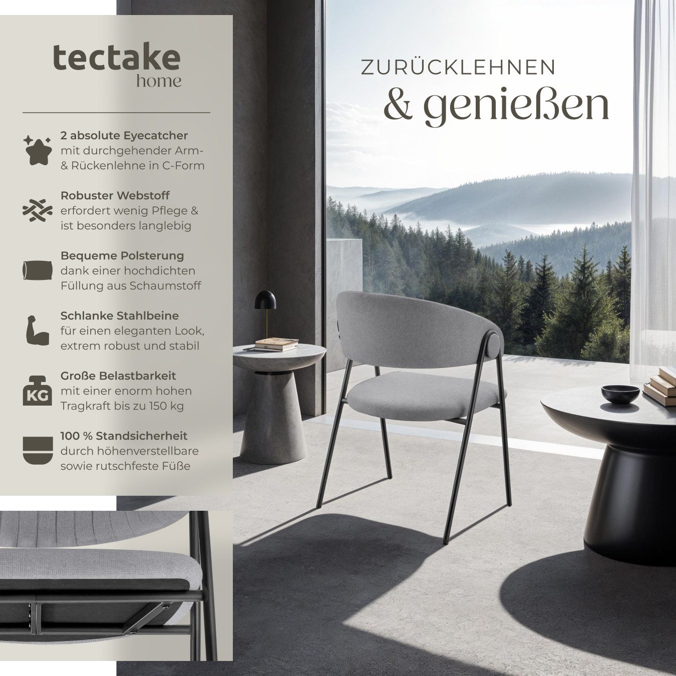 tectake Esszimmerstuhl Armlehnstuhl Bedano, gepolstert, Webstoff, Belastbar günstig online kaufen