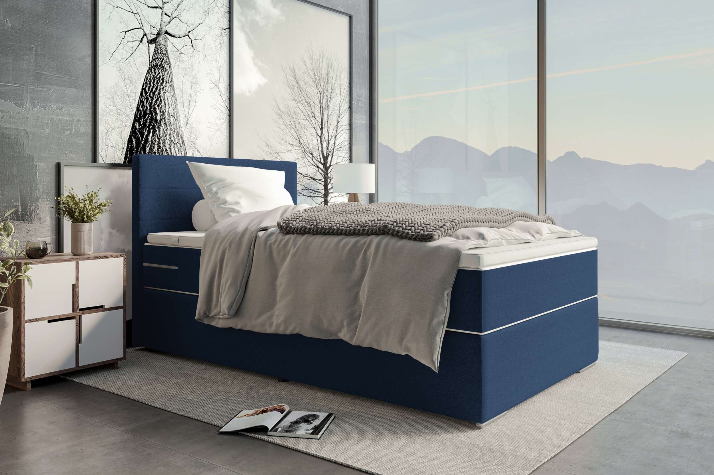 Sofa Dreams Boxspringbett Boxspringbett Valerio Mini (Schlafzimmerbett, Bett), mit Taschenfederkernmatratze und Topper, in Webstoff MALMO_NEW