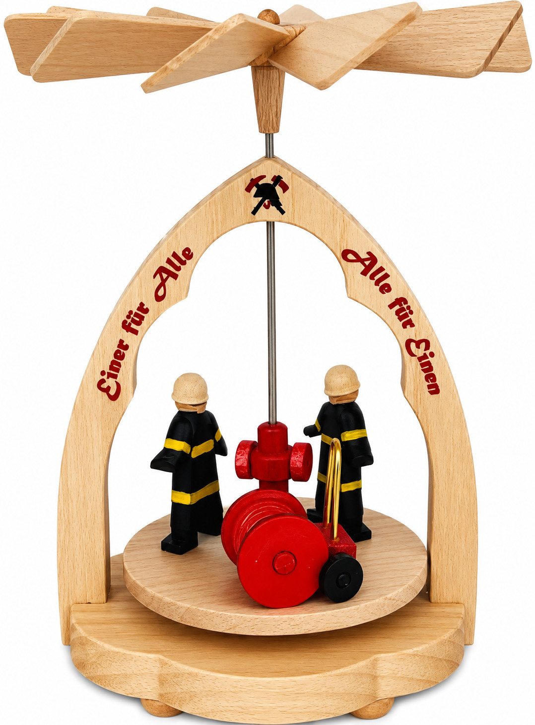 Richard Glaesser Weihnachtspyramide Wärmespiel Feuerwehr, Höhe 11cm, #1733, Handwerkskunst original Erzgebirge, Made in Germany