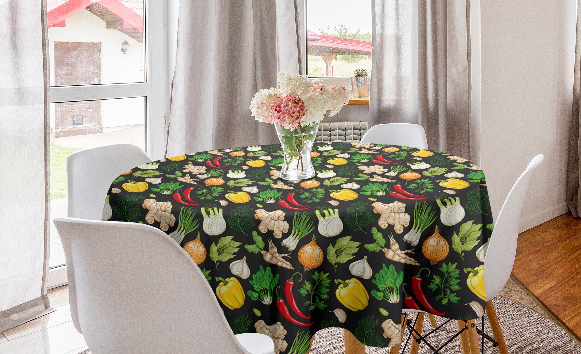 Abakuhaus Tischdecke Kreis Tischdecke Abdeckung für Esszimmer Küche Dekoration, Gemüse Küche Vegan Diet Foods