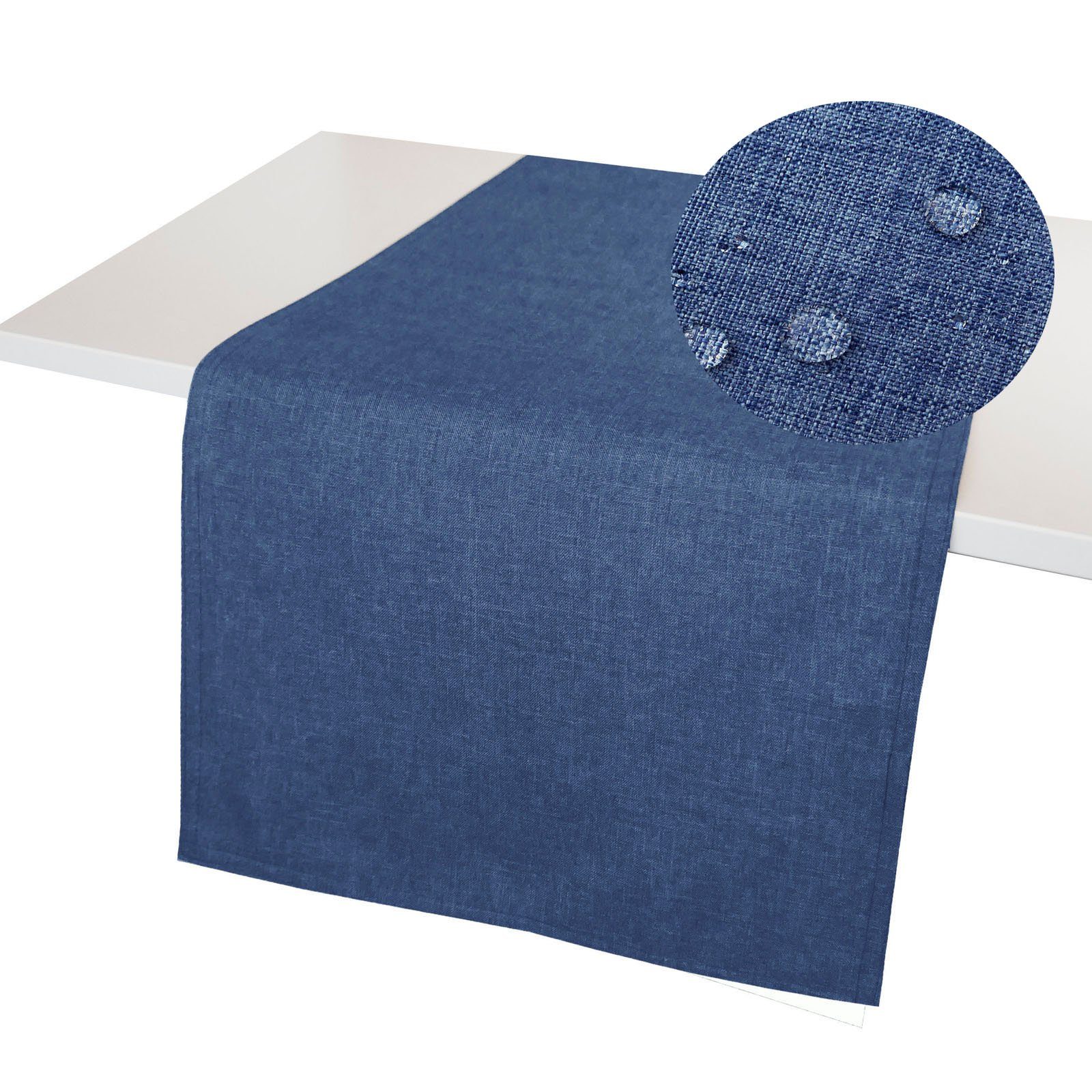 LEINEN-OPTIK Lotuseffekt Windstabil, Tischläufer waschbar Blau Brilliant Fleckschutz Tischläufer