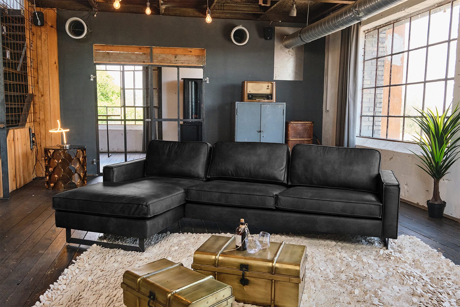 KAWOLA Ecksofa VILNIUS, Couch L-Form mit Longchair rechts oder links Lederfaserstoff