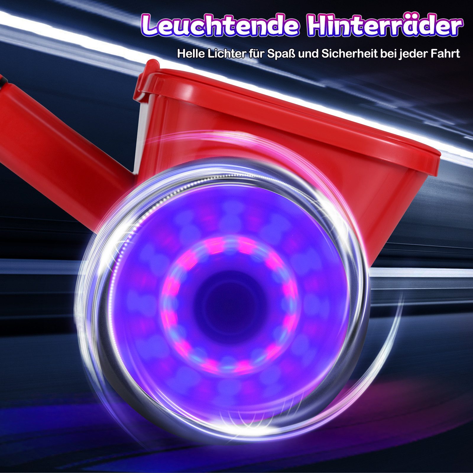 KOMFOTTEU Dreirad, Kinderfahrrad mit leuchtenden Rädern, Belastung 25 kg