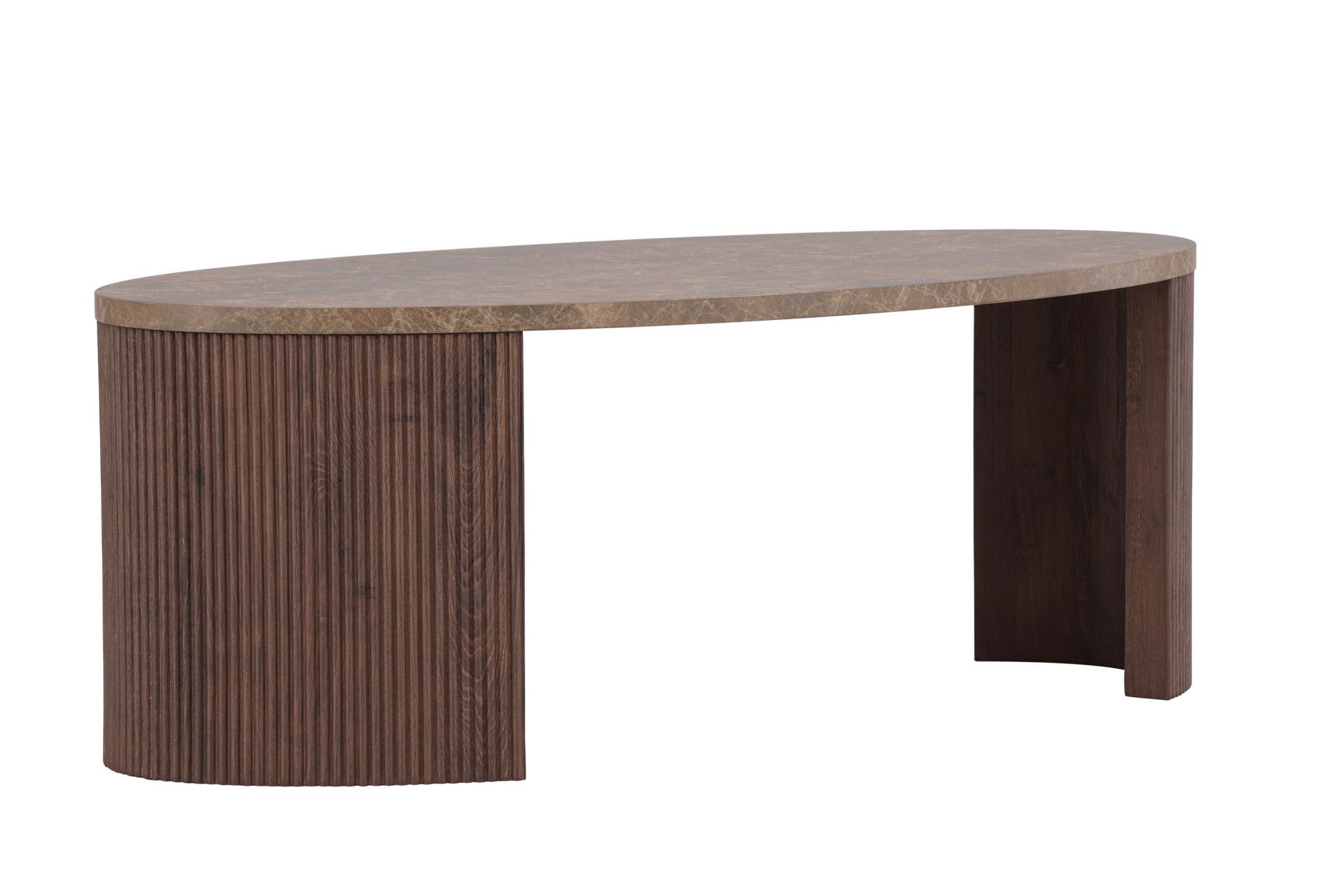 Venture Home Couchtisch Bristol, ovaler Couchtisch 120 × 60 cm in Mocca mit grauer Steinoptik, Sofatisch, MDF, 3D-Papier, oval, kontrastreich, raffiniert