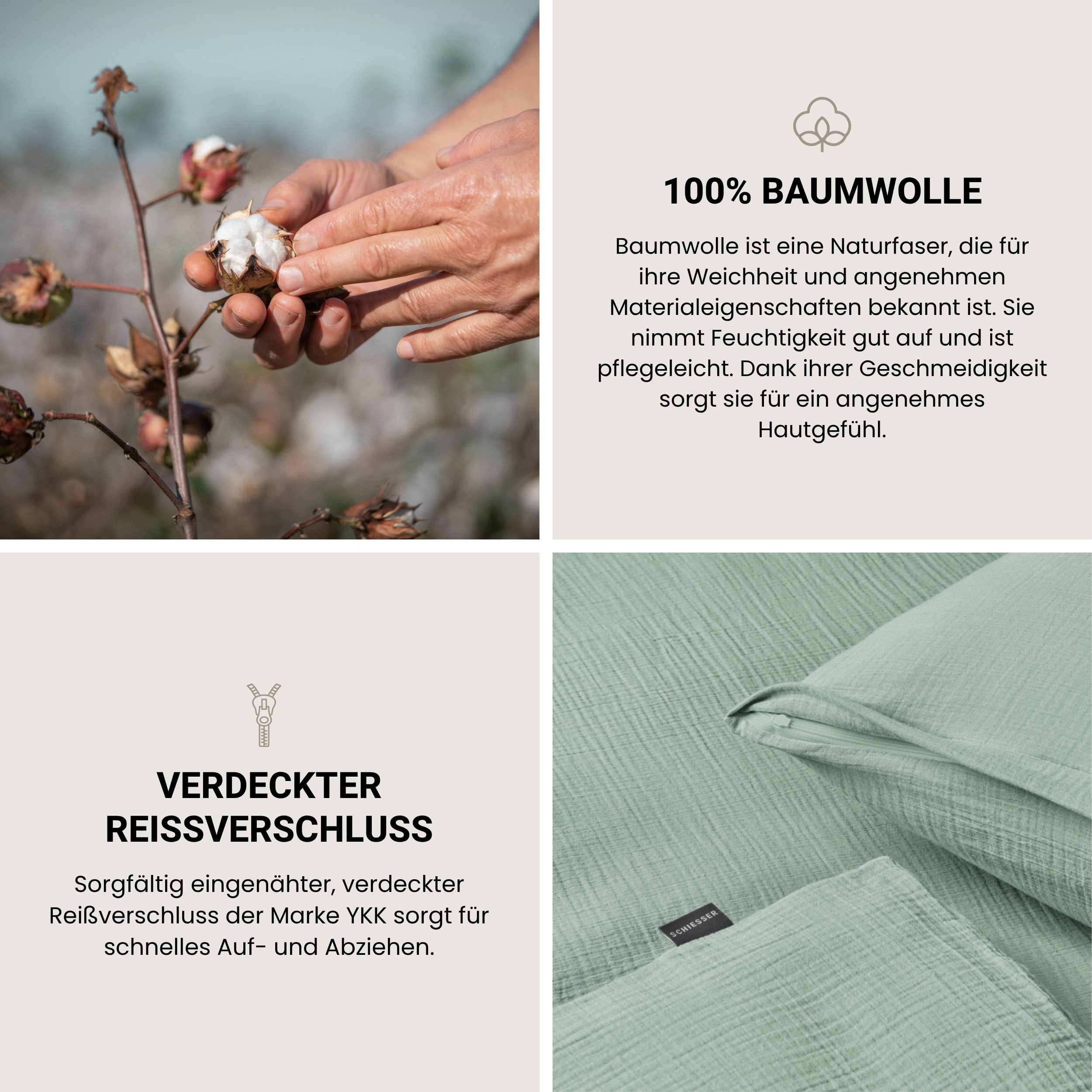 Schiesser Bettwäsche Molly aus supersofter Musselin-Qualität in gedeckten Farben, Musselin, 2 teilig, OEKO-TEX® MADE IN GREEN – Bild 3 von 5