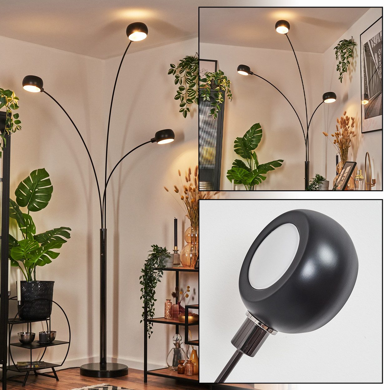 hofstein Stehlampe Stehlampe aus Metall in Schwarz/Chromfarben/Weiß mit Marmorfuß, ohne Leuchtmittel, moderne Stehleuchte verstellbar mit Schalter am Gehäuse, E14
