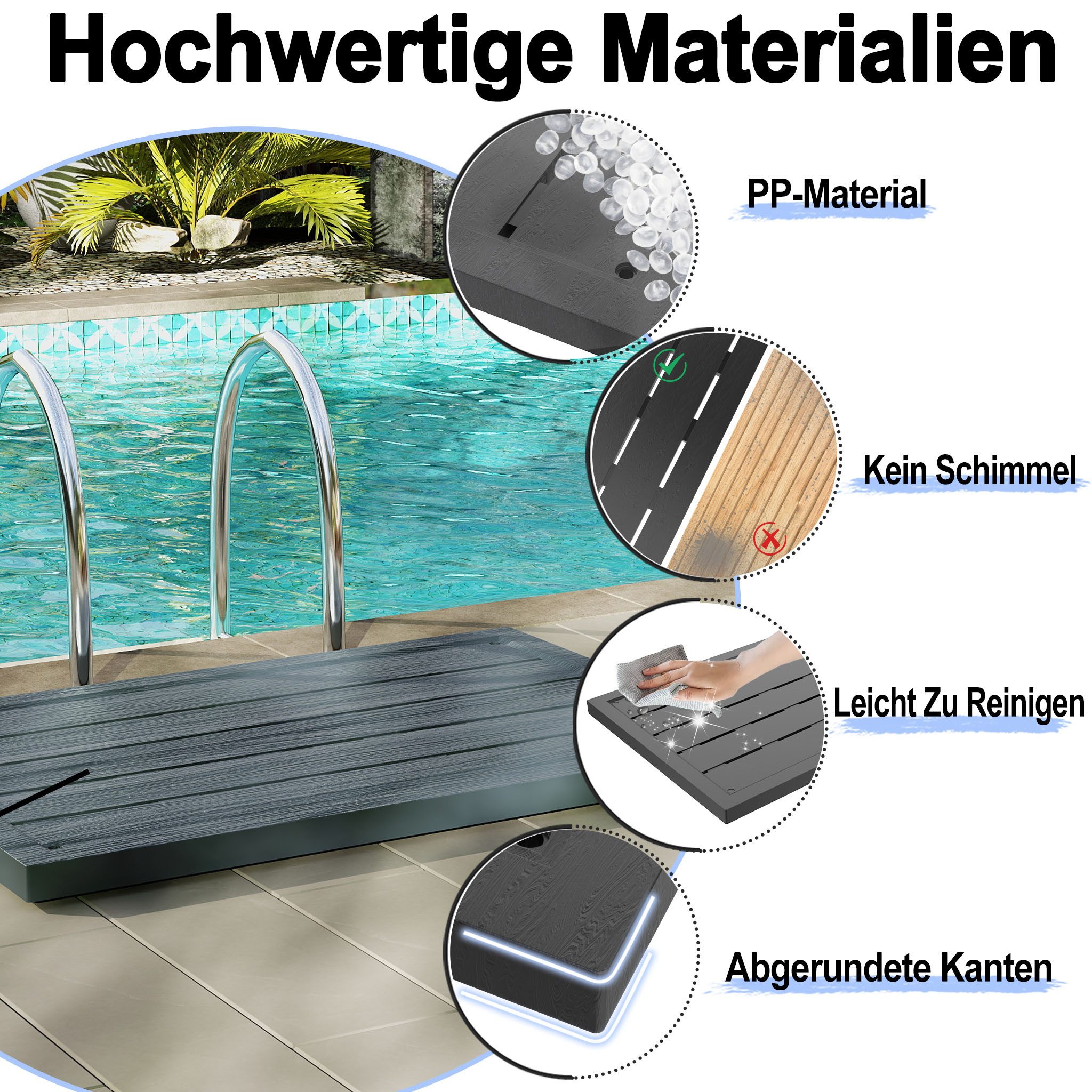 FIVMEN Gartendusche Bodenelement Kunststoff Anti Rutsch für Gartendusche, Solardusche (1 St., Anthrazit Bodenplatte 105x63x5.5cm inkl. Montagematerial) – Bild 3 von 5
