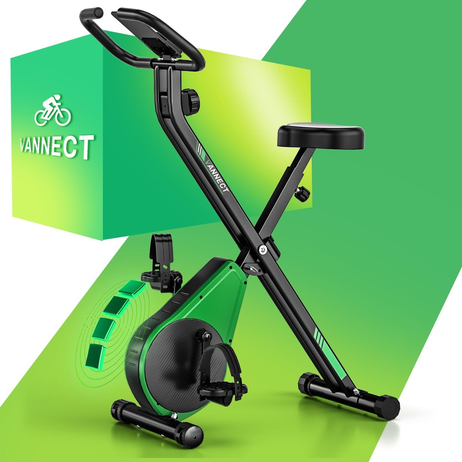 VANNECT Heimtrainer Klappbarer Fahrrad mit 16 Stufen Magnetwiderstand & Herzfrequenzsensor (1-tlg), mit LCD-Monitor & Komfort-Sitz für Zuhause & Büro, bis 150kg