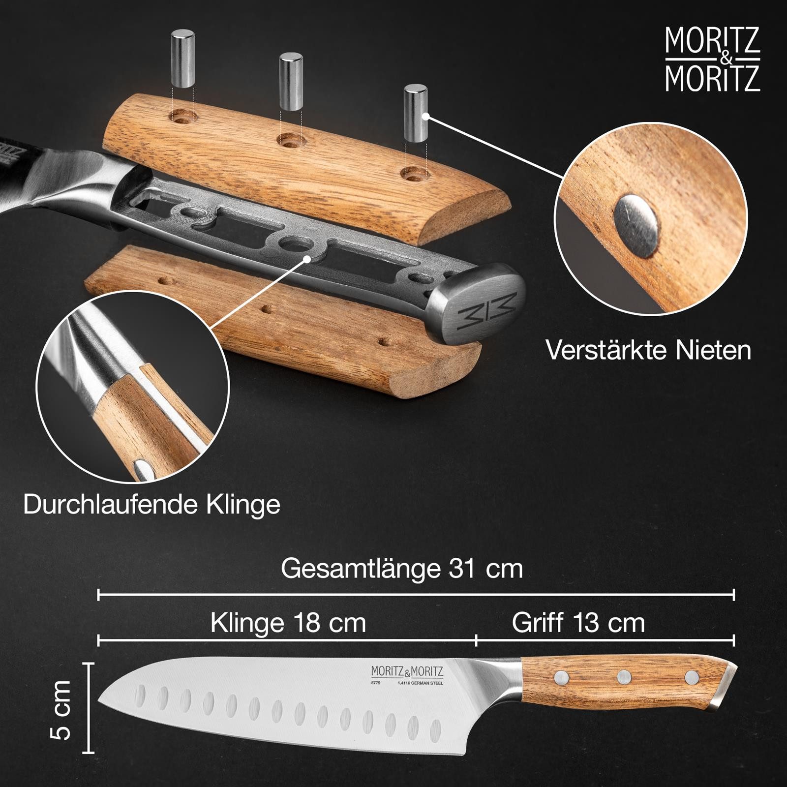 Moritz & Moritz Brotmesser Santoku Messer, ergonomischer Griff
