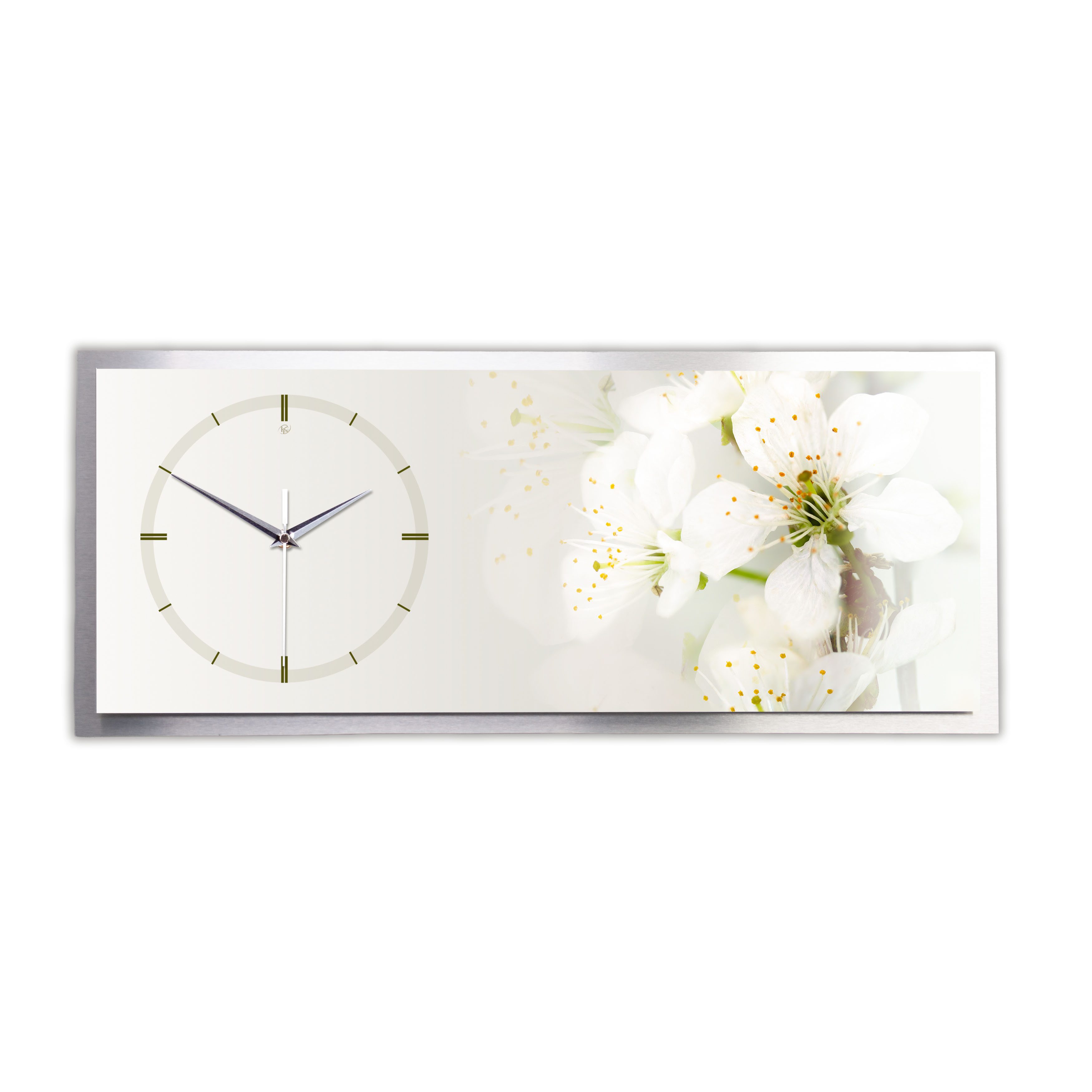 Kreative Feder Wanduhr "White Flower" 3D Designer Wanduhr aus Alu, leise (ohne Ticken; Quarz oder Funkuhrwerk; verschiedene Größen)