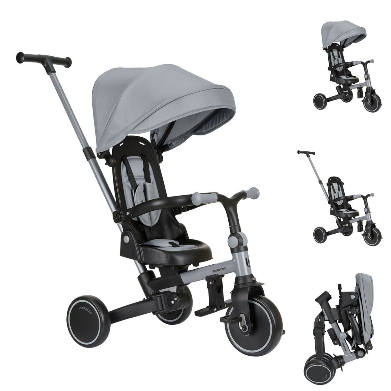 Kikkaboo Dreirad Dreirad Aluma 5 in 1 Laufrad, Schiebegriff Fußstütze Tragegriff Bremse