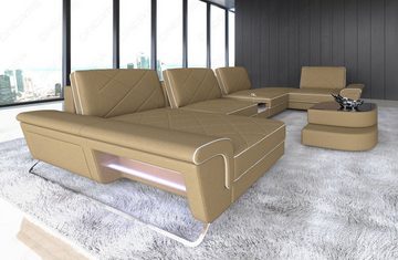 Sofa Dreams Wohnlandschaft Stoffsofa Couch Polstersofa Stoff Bari U Form Polster Sofa, Mikrofaser, mit LED, USB_Anschluss, Stauraum, Designersofa