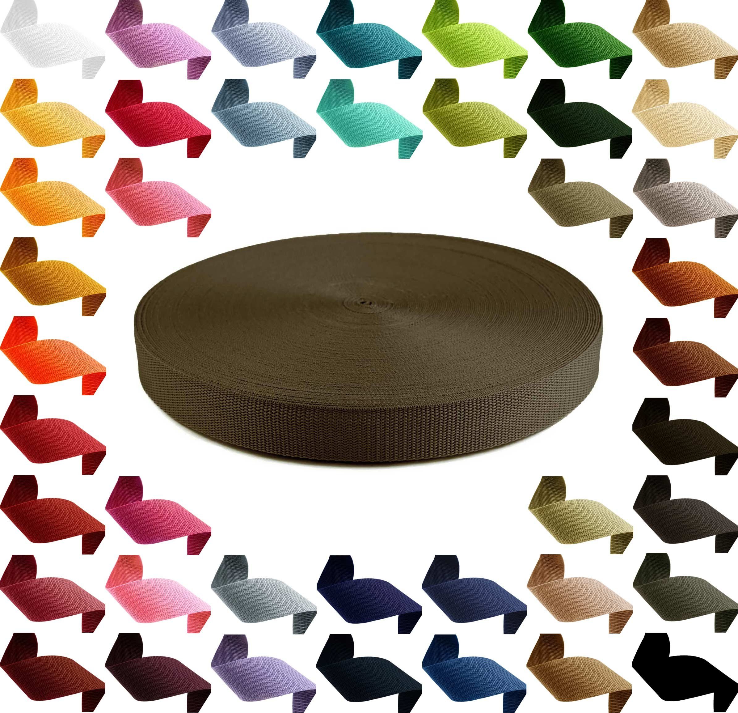 maDDma 12m PP Gurtband, braunoliv Farbwahl Polypropylen, 1,3mm stark, breit, 173 Rollladengurt, 50mm