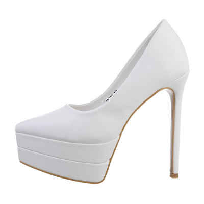 Ital-Design Damen Abendschuhe Party & Clubwear Plateaupumps Pfennig-/Stilettoabsatz High Heel Pumps in Weiß