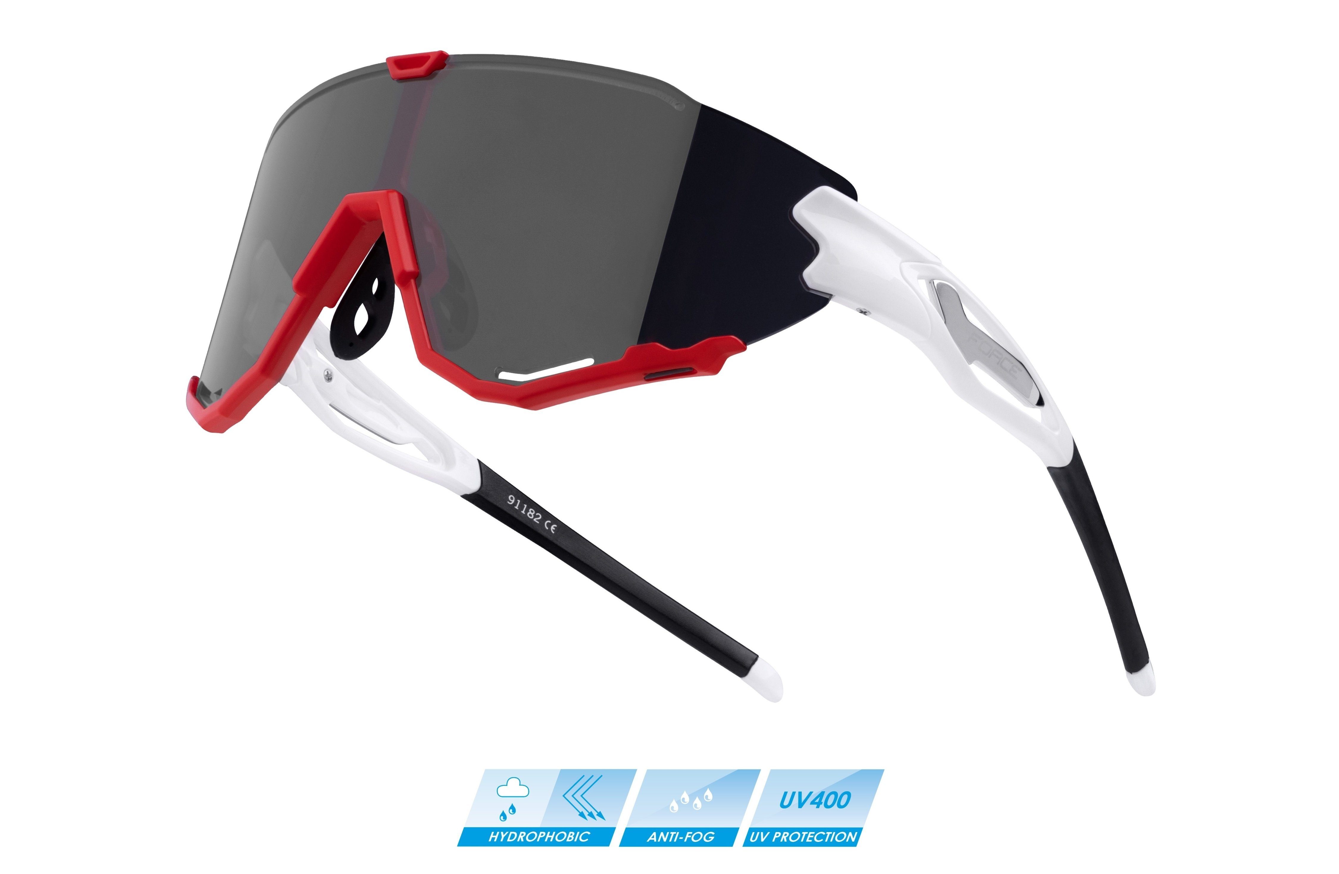 FORCE Fahrradbrille Sonnenbrille FORCE CREED weiß-rot-schwarze Spiegellinse