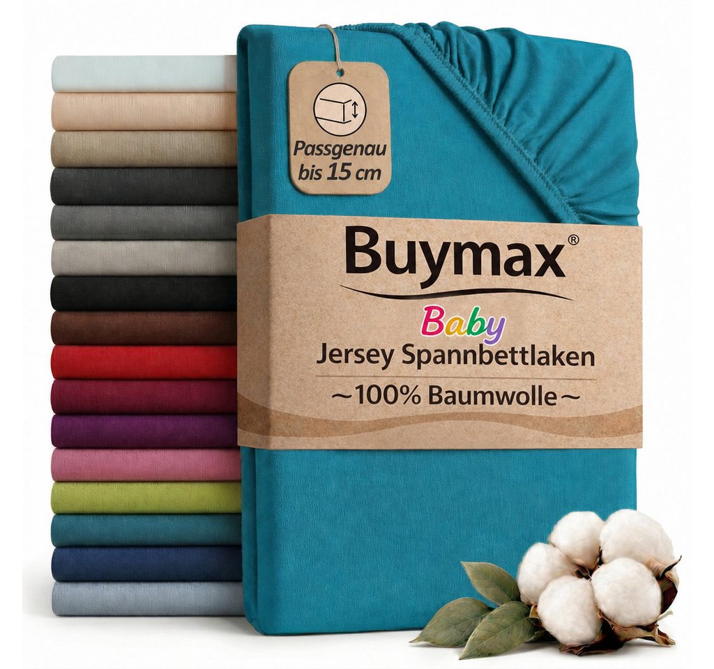 Buymax Spannbettlaken Babybett Kinderbett 60x120cm 70x140cm, Jersey 100% Baumwolle, Gummizug: Rundumgummi, (1 Stück), bis 15 cm Matratzenhöhe, weich, atmungsaktiv, hautfreundlich