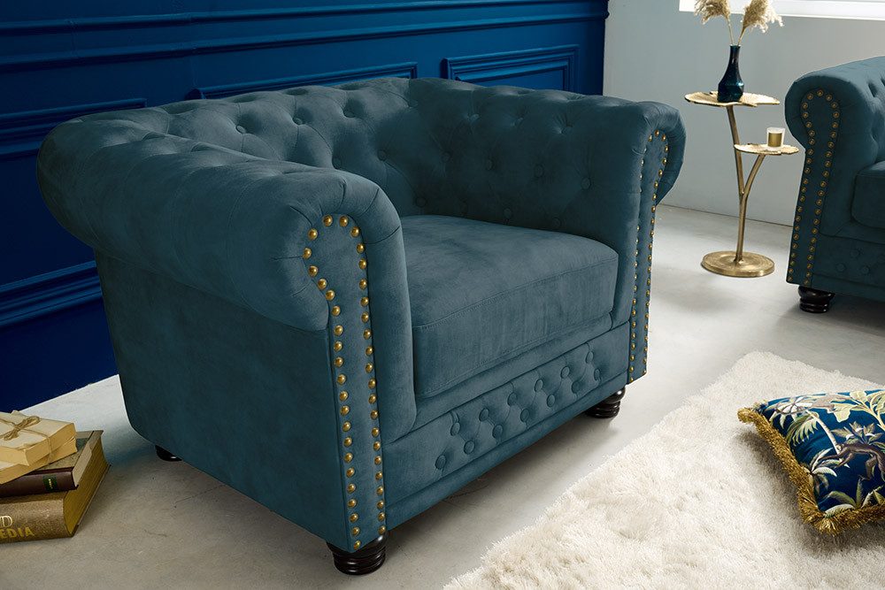 riess-ambiente Sessel CHESTERFIELD 110cm petrol (Einzelartikel, 1-St), Wohnzimmer · Samt · mit Armlehne · Federkern