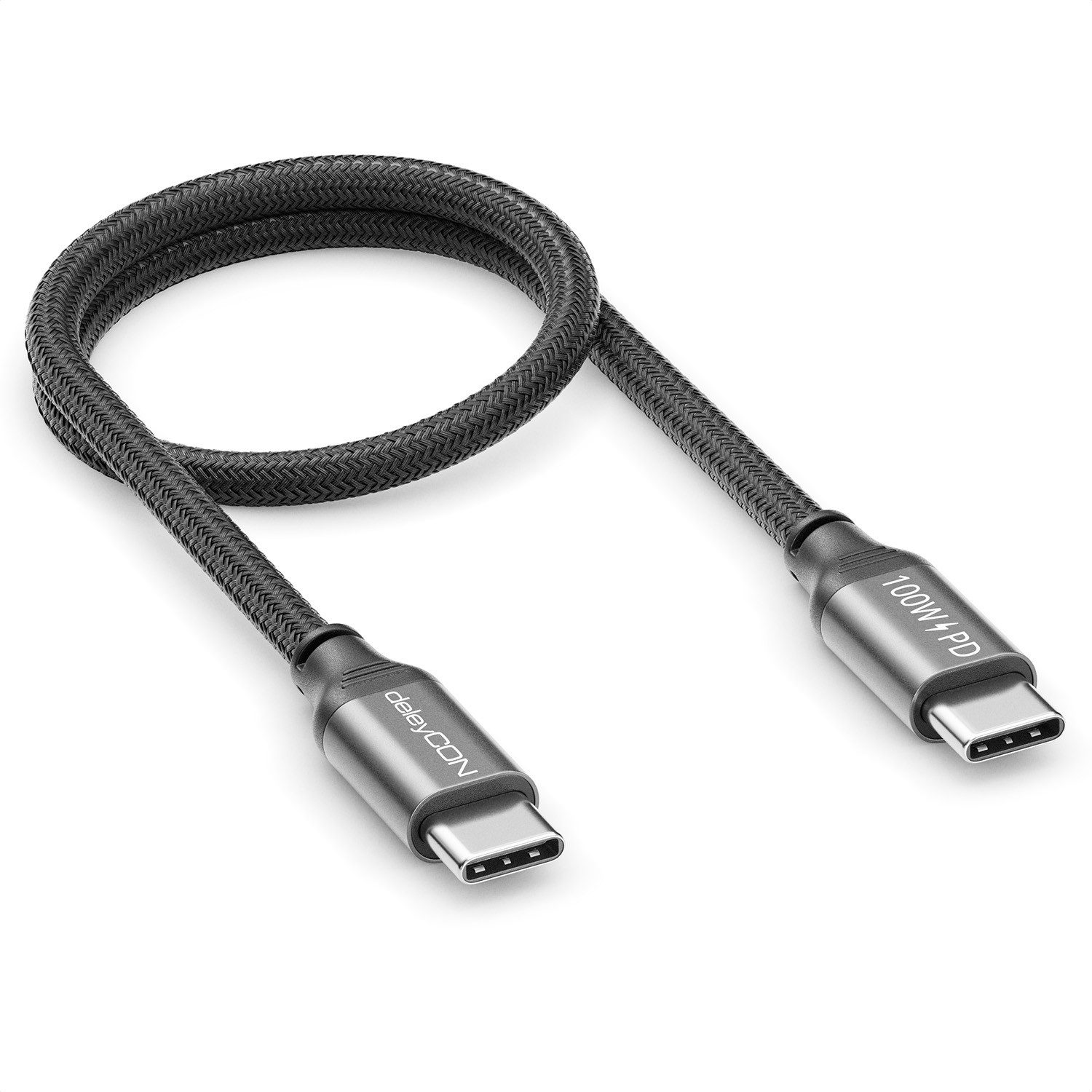 deleyCON 0,30m USB C Kabel Ladekabel PD3.0 100W Schnellladekabel USB-C auf USB-Kabel