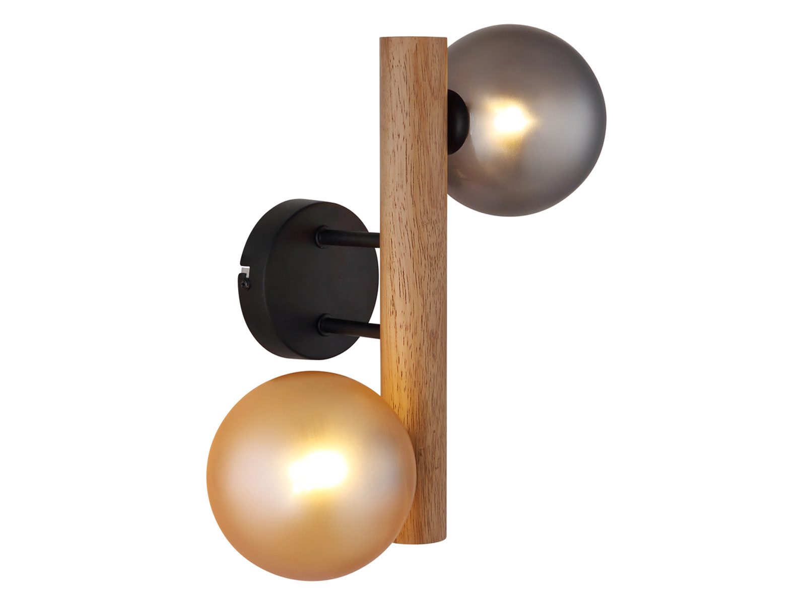 GLOBO LIGHTING LED Wandleuchte aus Holz mit Glaskugel-n, Höhe 32cm, Dimmfunktion, LED wechselbar, warmweiß, Wandlampe innen ausgefallen-e Holzlampe-n Lampenschirme Kugellampe-n