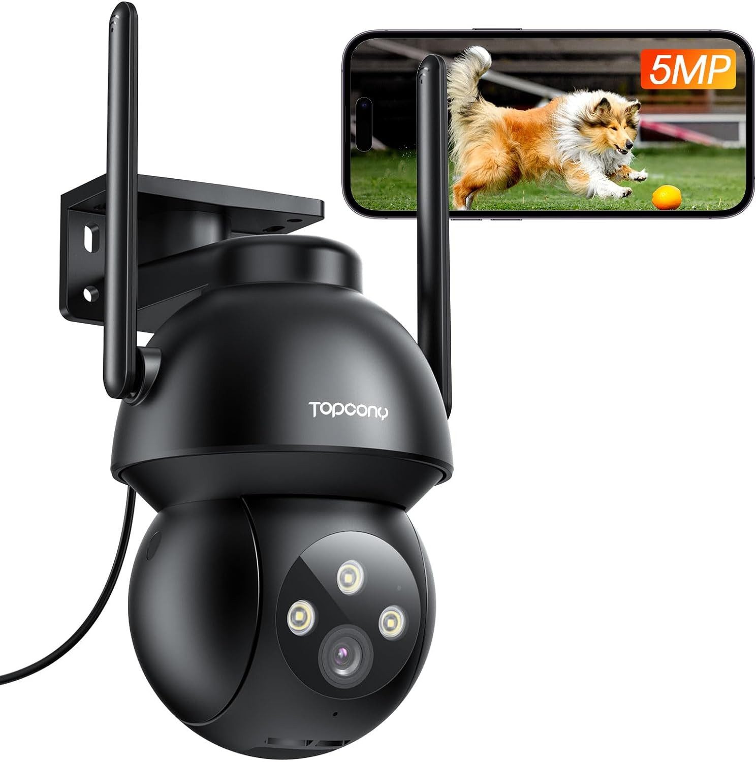 Topcony Überwachungskamera Aussen 5MP,PTZ WLAN IP Kamera überwachung Überwachungskamera (AuBenbereich, Aussen, mit Autoverfolgung,Menschenerkennung,Farbe Nachtsicht, 1-tlg., Zwei-Wege-Audio, IP66,24/7 Aufnahme, 4-facher Digitalzoom)