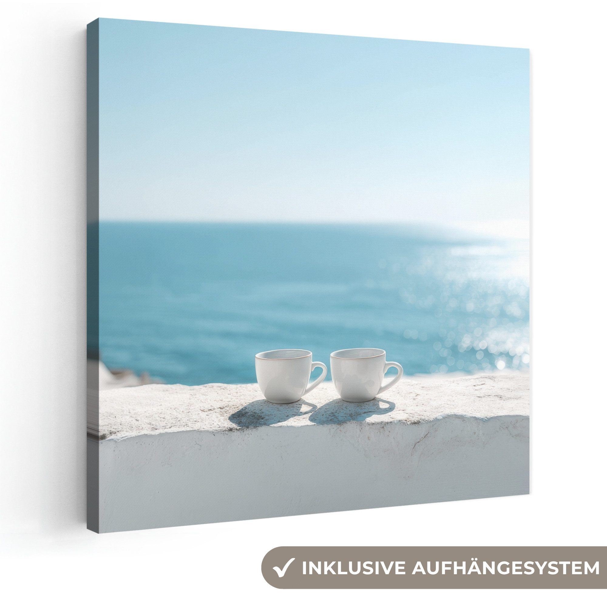 OneMillionCanvasses® Leinwandbild Meer - Kaffeetassen - Sommerlich, Fotodruck (1 St), Wandbild, Deko Schlafzimmer Wohnzimmer Flur 20x20 cm